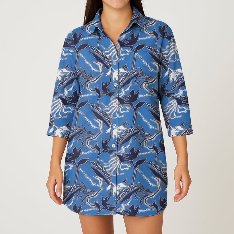 Camisón Mujer Flores africanas azul CH