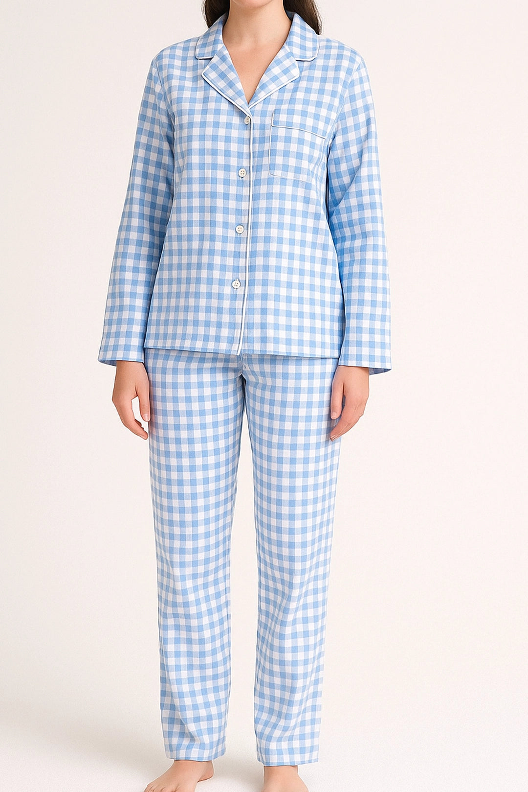 Completa pantalón Mujer Cuadros azul claro blanco TP