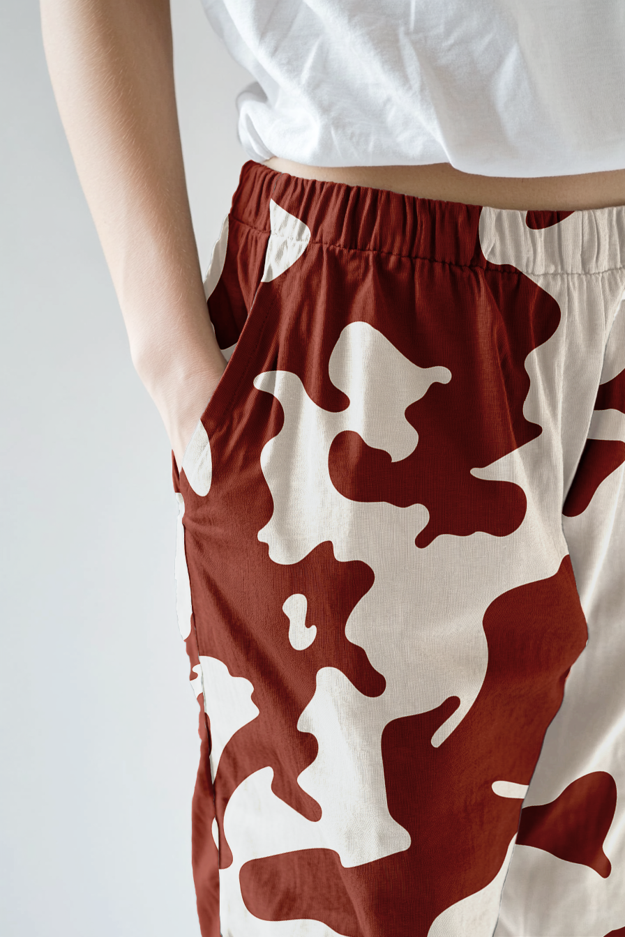 Pantalón Mujer Manchas grandes vinotinto y beige CH