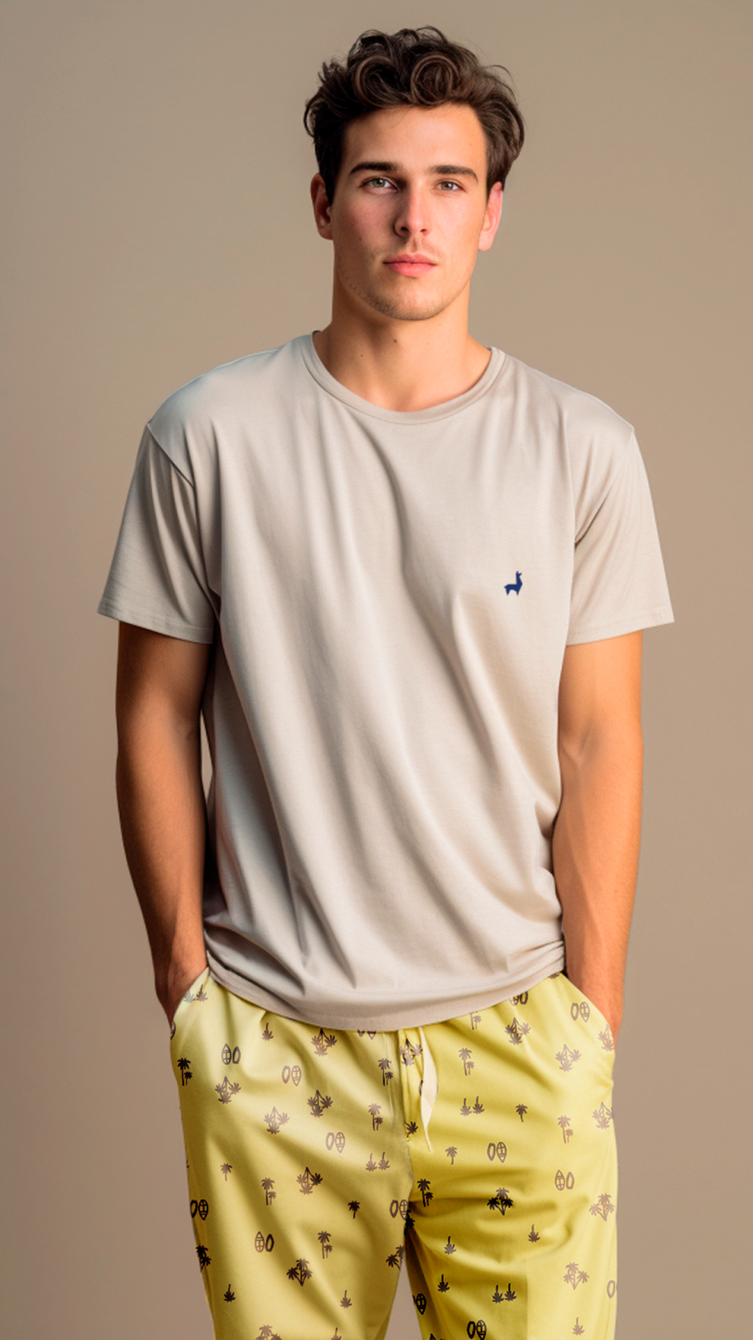 Pantalón Hombre Palmeras y botes amarillo TP
