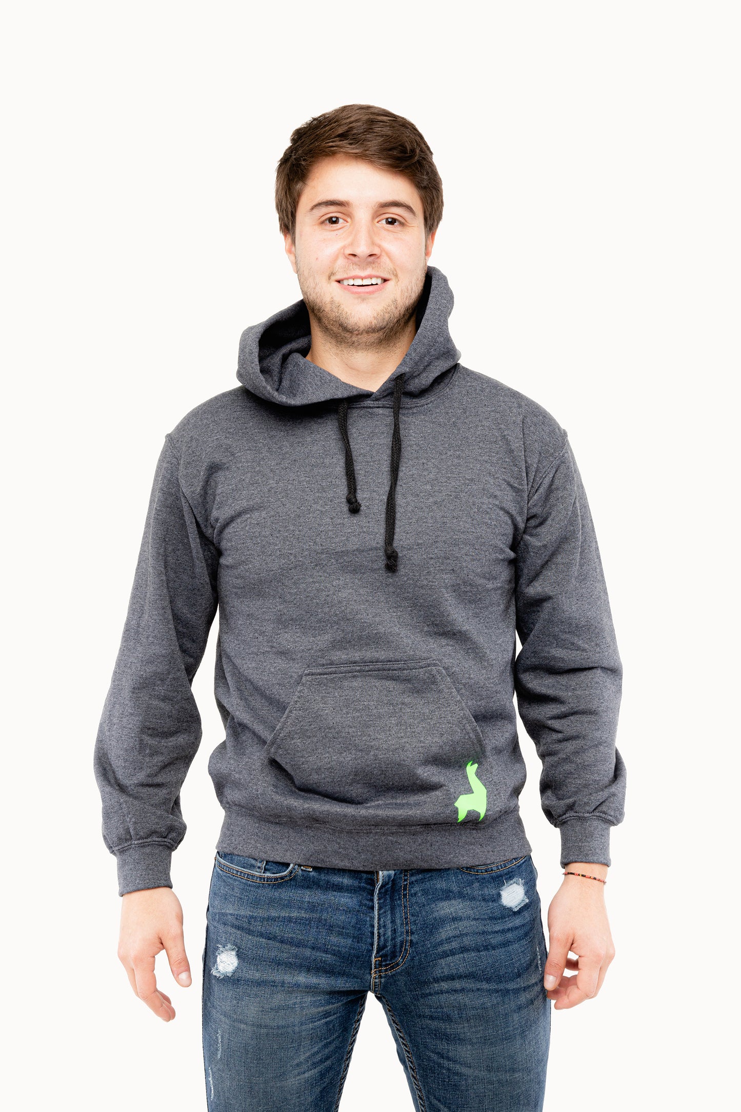 Saco con capota Unisex Llama Gris oscuro-verde neón