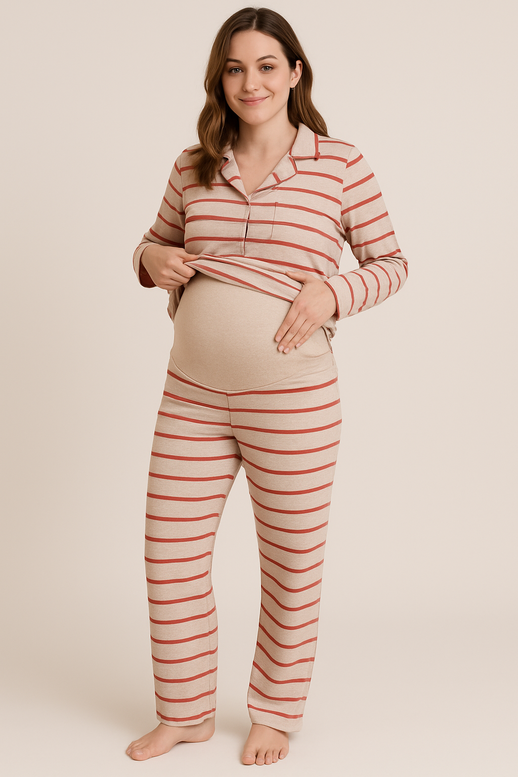 Maternidad - Completa pantalón Mujer Rayas banco rojo