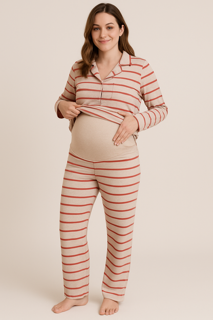 Maternidad - Completa pantalón Mujer Rayas banco rojo