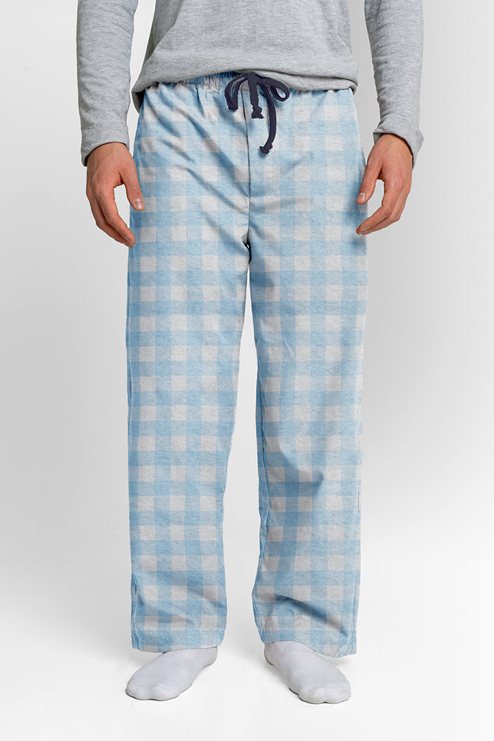 Pantalón Hombre Cuadros grandes azul claro blanco LE