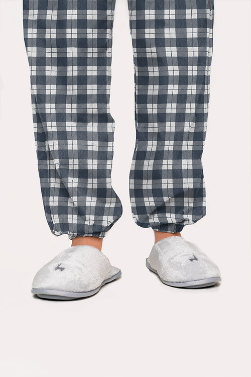 Pantalón Mujer Escocés Azulgris Blanco LE