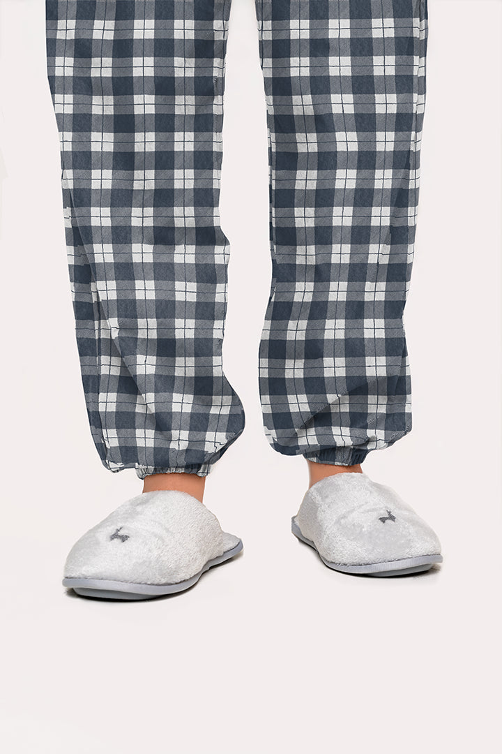 Pantalón Mujer Escocés Azulgris Blanco LE