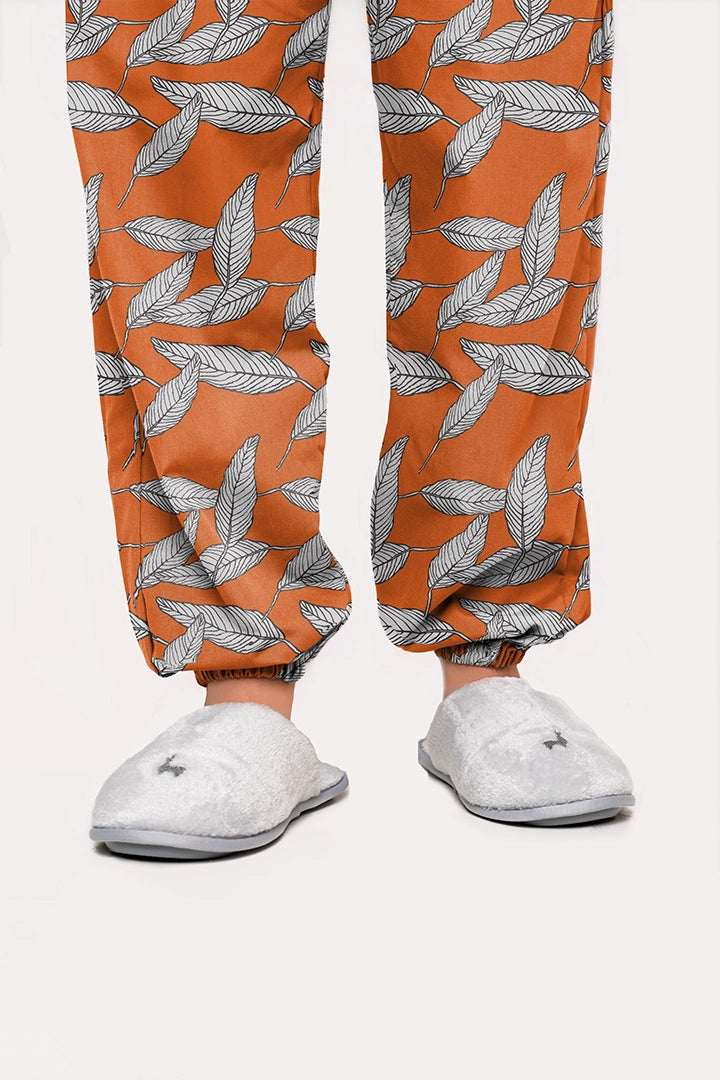 Pantalón Mujer Hojas de palma naranja TP