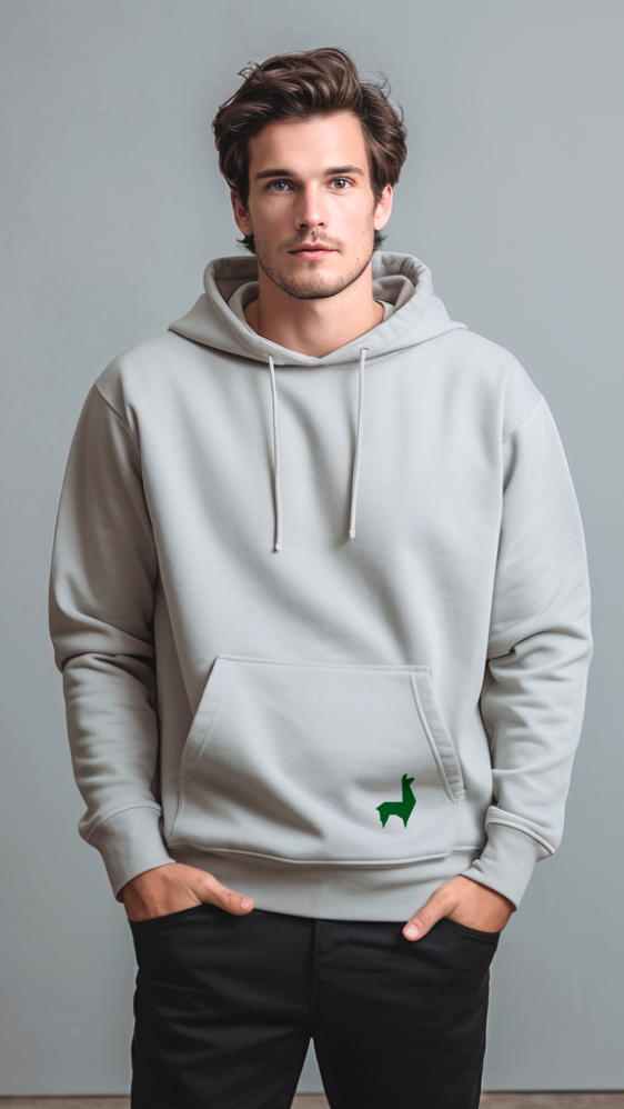 Saco con capota Unisex Llama Gris claro-verde oscuro