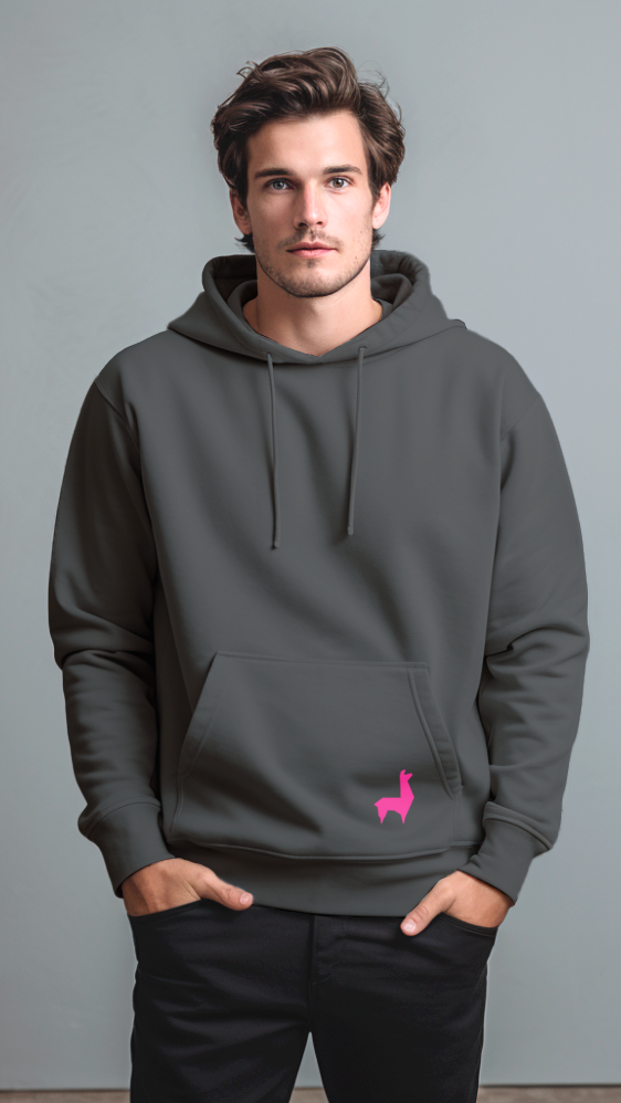 Saco con capota Unisex Llama Gris oscuro-rosado neón