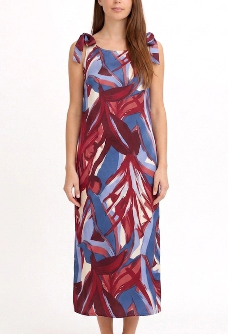 Vestido Largo Nudo Trazos Vinotinto Azul CH