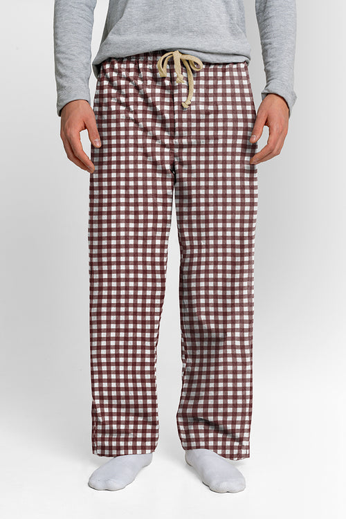 Pantalón Hombre Cuadros vinotinto blanco LE