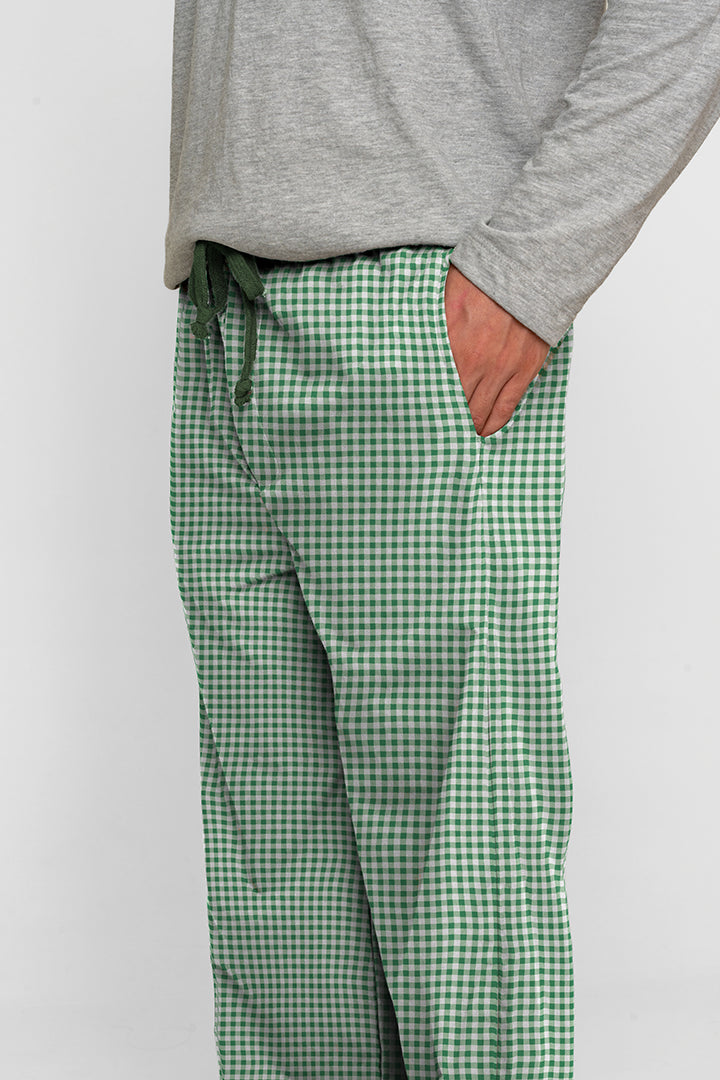 Pantalón Hombre Cuadros verde claro blanco TP