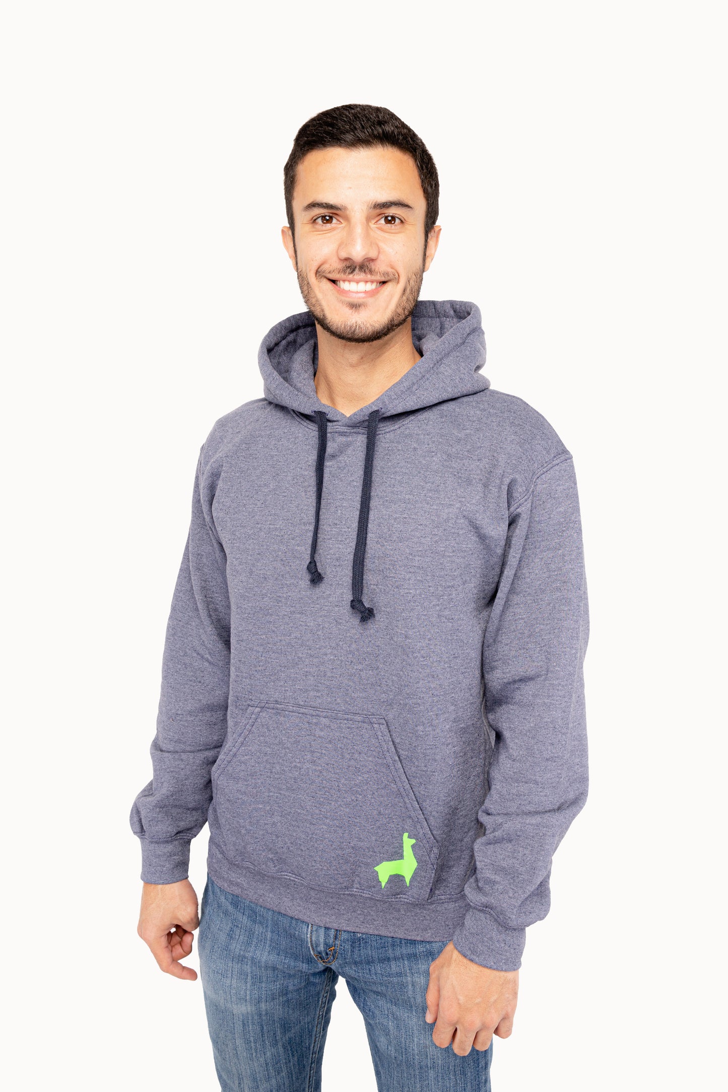 Saco con capota Unisex Llama Azul jaspe-verde neón